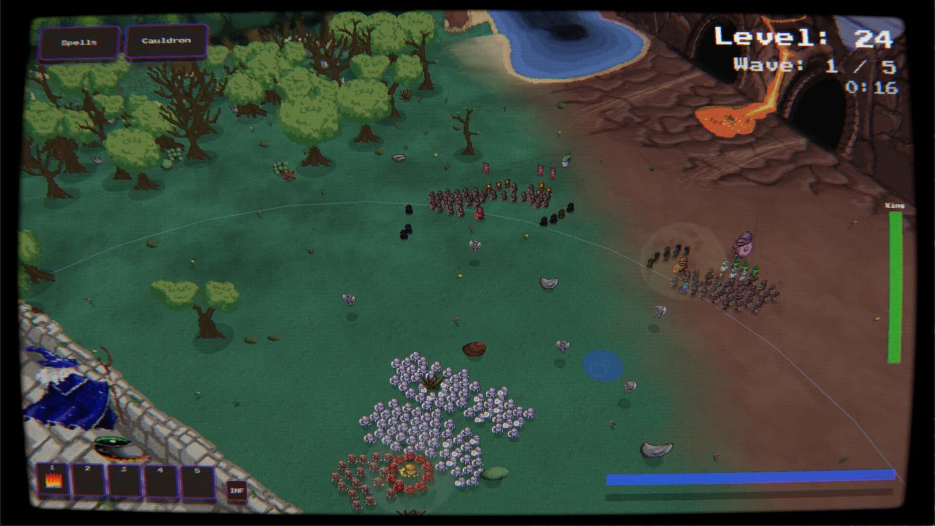 Court Wizard, la survie face aux vagues et l'objectif de vaincre tous les boss