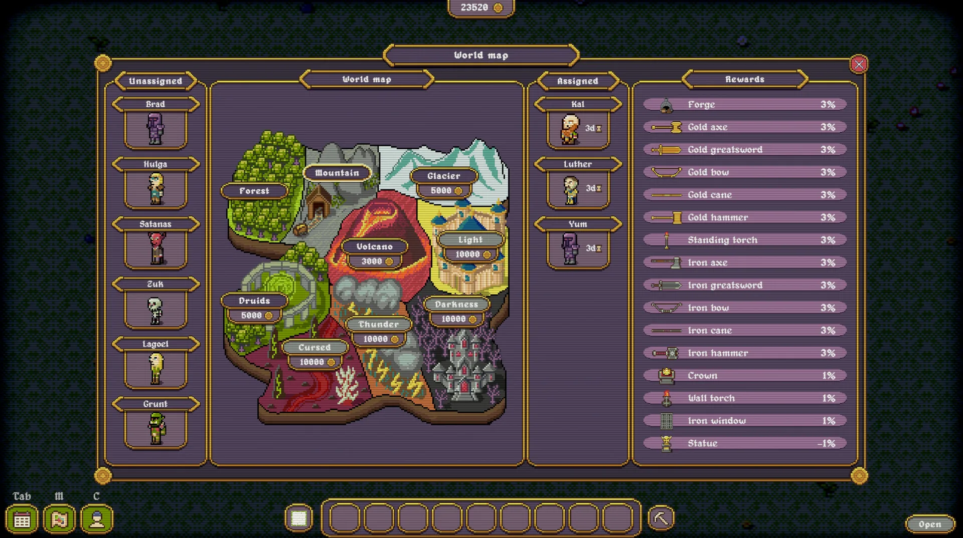 Craft. Sell. Goblin. Repeat., la carte du monde et les explorateurs