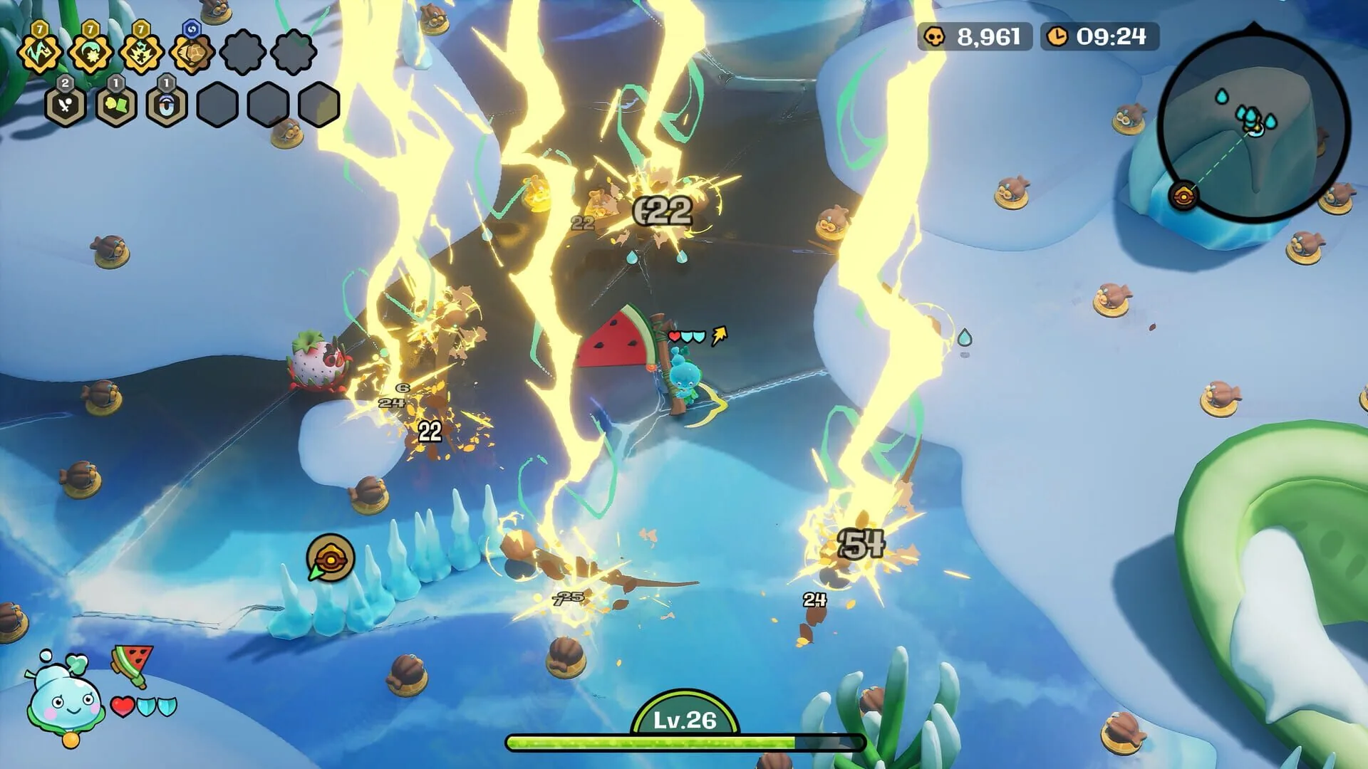 Funguys Swarm, les ameliorations empilees en cours de partie