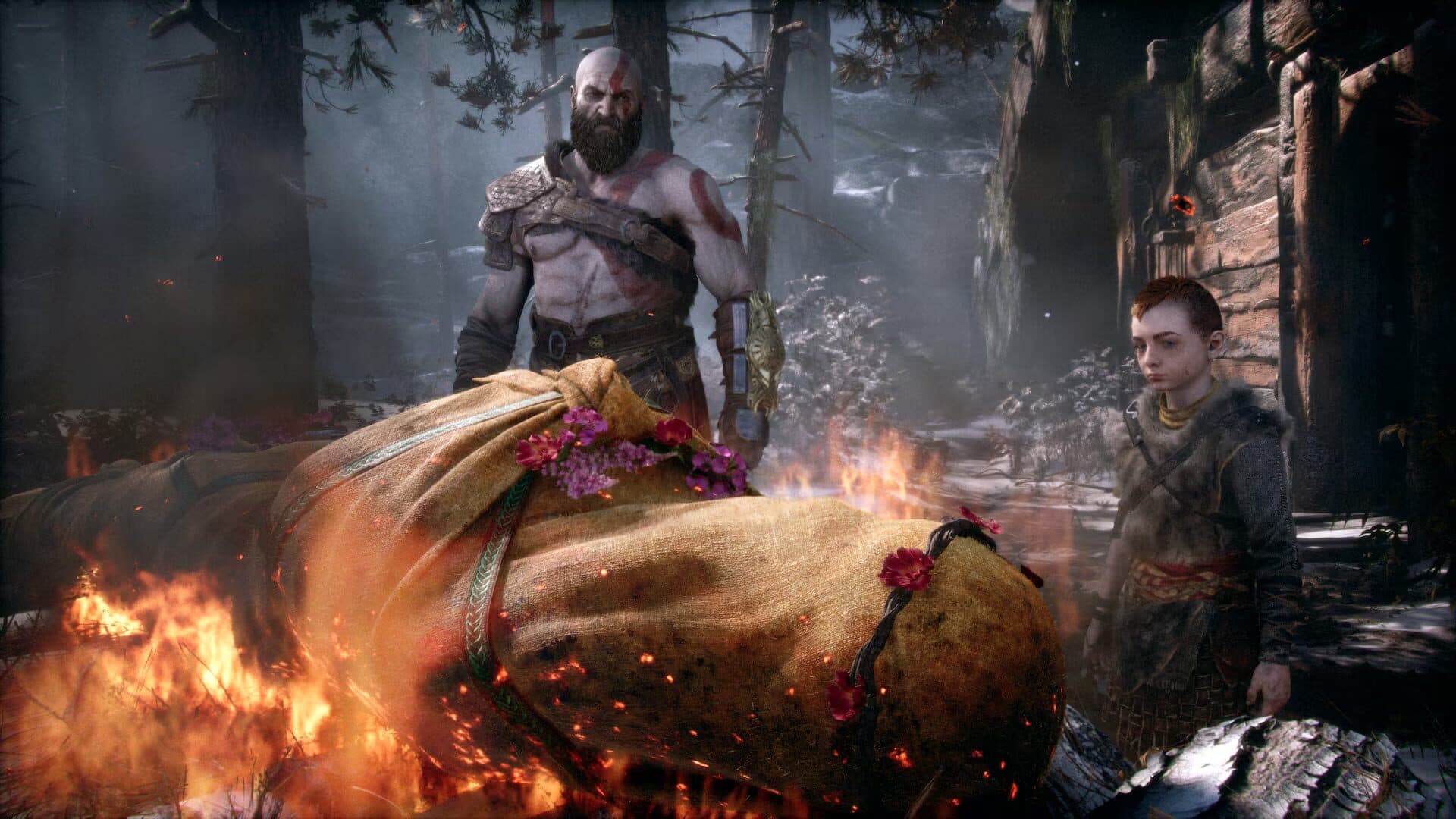 Faye's funeral pyre, the scene that opened God of War in 2018