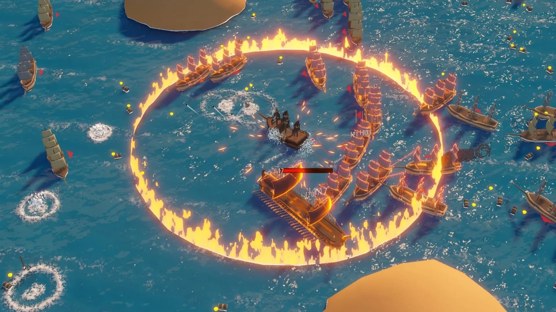 Ocean Survivors, the screen saturated with projectiles in the heart of a run