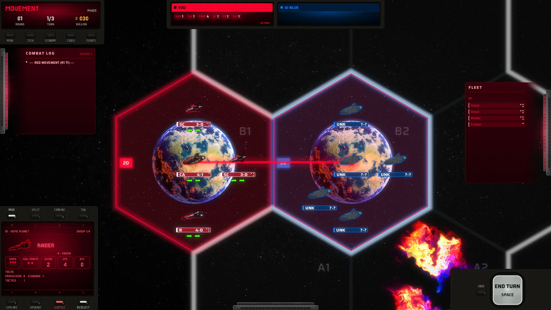 Space Imperia 4X, un combat fondé sur le bluff où les vaisseaux restent cachés jusqu'au contact