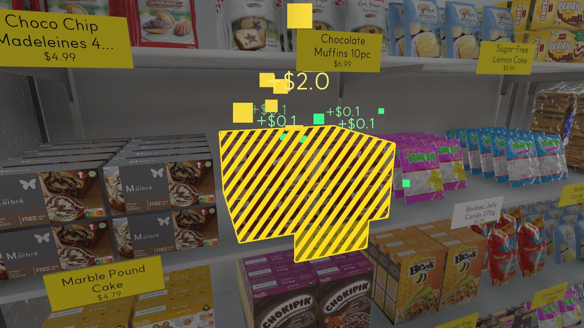 Supermarket Chaos, l'interface de tri où chaque produit doit rejoindre son rayon et son étiquette