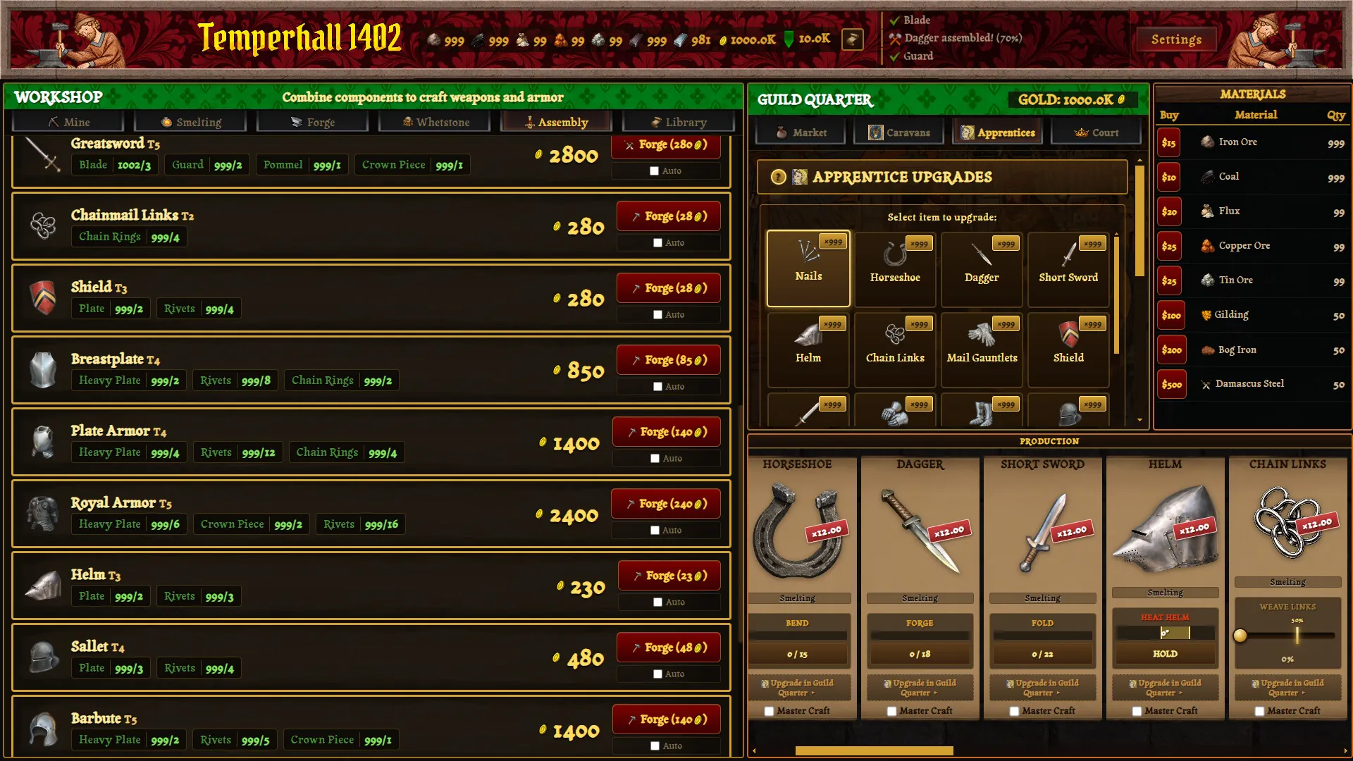 Temperhall 1402, la guilde et la formation des forgerons